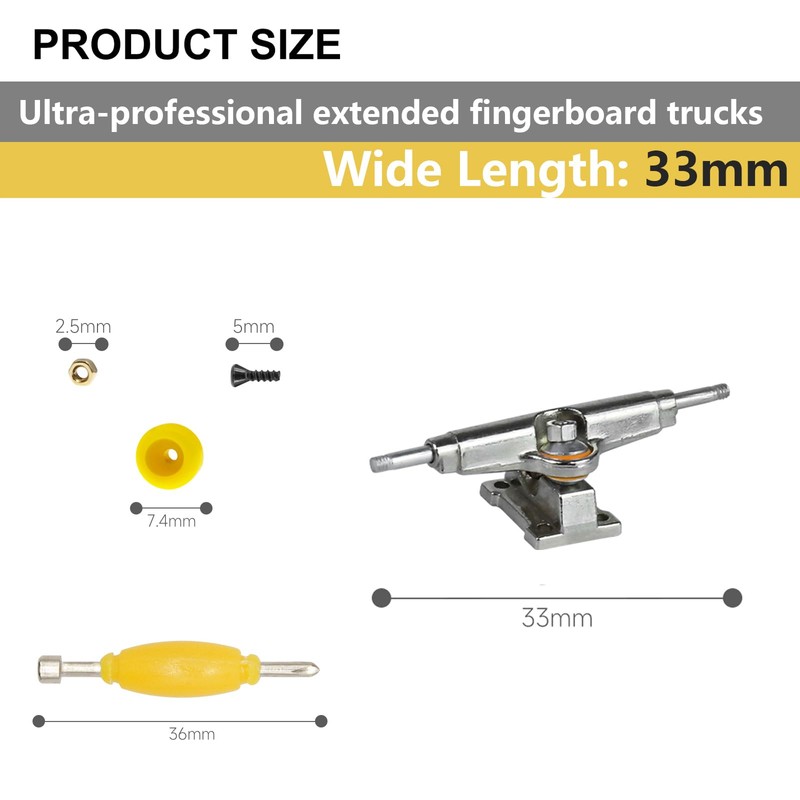 DisplayMore 101PCS 33MM Ultra-Professional Extended Fingerboard Trucks & Multicolor Bearingless