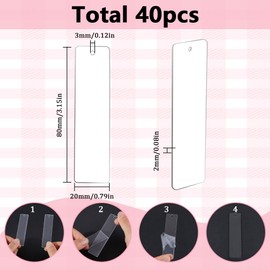 SUNNYCLUE Pack of 40 Rectangular Acrylic Pendants Clear Ornament Blanks Transparent Unfinished Square Empty Hanging Ornament Pendant with Hole for Key Chain Bags Chain Decoration