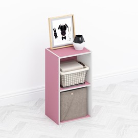 Furinno Tomi Open Shelf Bookcase & Bookshelf, 2-Tier, Pink