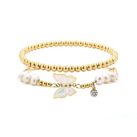MOLUONAQI Gold Bracelet Stack Bracelets For Women Trendy Natural Stone Beaded Bracelets Stackable Bracelets For Women 14k Gold Plated Stretch Bead Ball Bracelet
