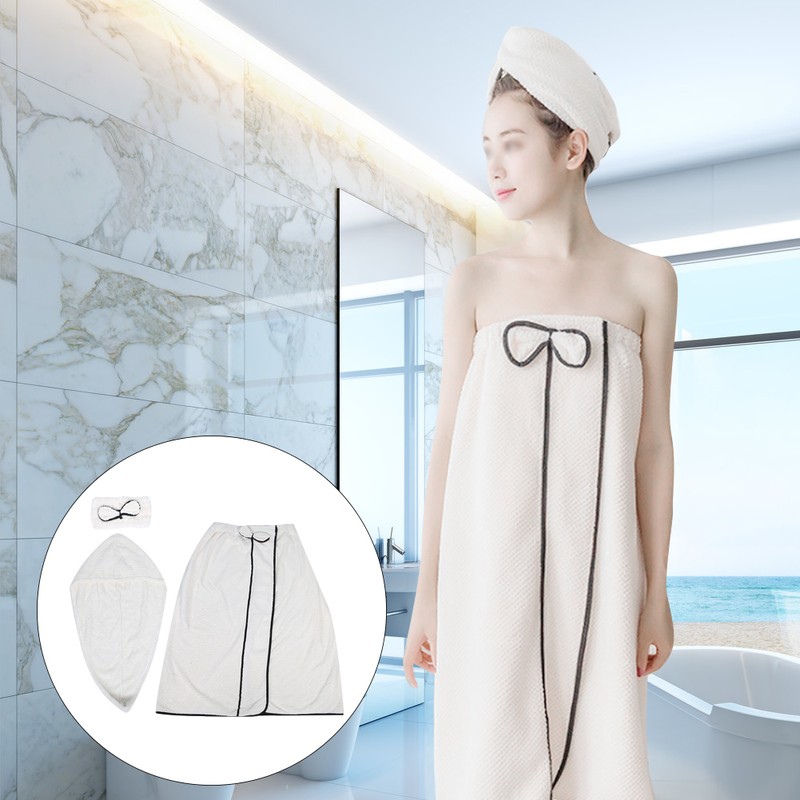 3pcs Women Bath Body Wrap Set Towel Bathrobe Hair Drying