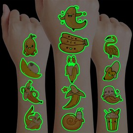 Banana Pre-Cut Temporary Tattoos 8 Sheets 96PCS Yellow Banana Party Decorations Supplies Favors Fruits Theme Birthday Stickers Christmas Gifts for Boys Girls Class School Prizes Carnival (Luminous)