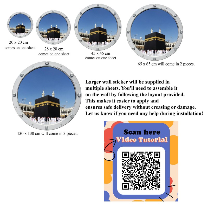 Kaaba Porthole Wall Stickers, Mecca Islamic Wall art Decals Removable