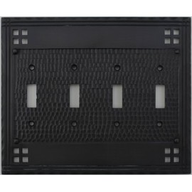 Arts & Crafts Mission Style Oil Rubbed Bronze 4 Gang Switch Plate - 4 Toggle Light Switch Openings