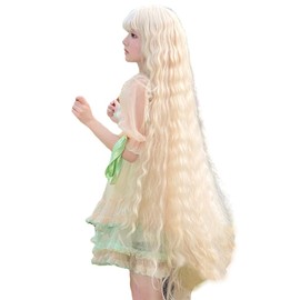 Lolita Wig, Super Long, 47.2 inches (120 cm), Princess Wig, Princess Hair, Ladies, Cute, Small Face, Perm, Bangs, Daily Use, Heat Resistant, Gold