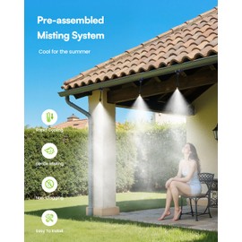 RAINPOINT Misters for Outside Patio - Upgraded 59FT(18M) Misting System Kit with Water Filter for Cooling Outdoor, 59FT Misting Line + 17 Mist Nozzles for Backyard Garden Porch Deck Greenhouse