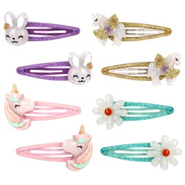 Girls Unicorn Hair Clips Toddler Girls Snap Clips with Cute Flower Pattern,Lovely Rabbit Metal Snap Hair Pins,Cute Flower Hair Clip for Toddlers Girls Kids(B)