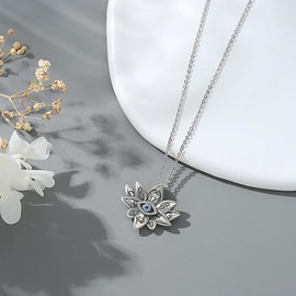 CUOKA MIRACLE Evil Eye Necklace 925 Sterling Silver Lotus Necklace Evil Eye Lotus Protection Necklace Good Luck Jewelry Amulet Spiritual Jewelry Pendant Gifts for Women Men