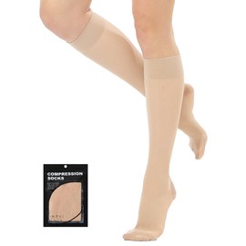 Evolyline Compression Stockings Women Men 18-22 mmHg Class 1, Calf Support Stockings, Compression Socks, Thrombosis Stockings, Graduated Support, Edema, Closed Toe Beige, L