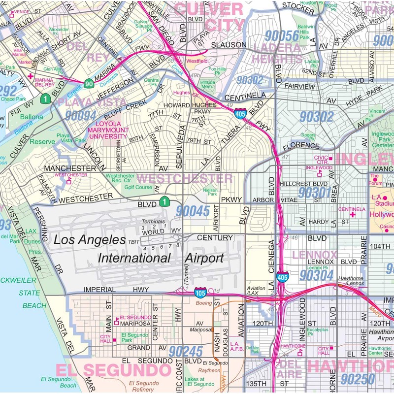 Metro Maps Los Angeles-Orange County-Riverside Detailed Region Wall Map (67"x44")
