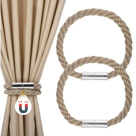 JIZZU 2 Stück Magnetische Vorhang Raffhalter, Dekorative Vorhang-Raffhalter, Raffhalter für Gardinen Halterung Vorhang Halter Gardinenhalte Dekoration Gardinen Zubehör (Gelblich Braun)