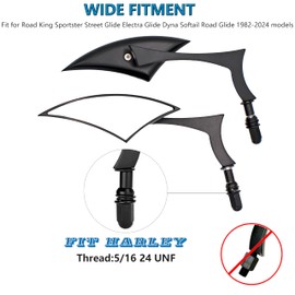 Handlebar Mount Mirrors,Left & Right Side Long Stem Rearview mirrors for 1982-2024 Harley Models,for CVO Dyna Electra Glide Road Glide Road King Softail Street Glide Sportster 1200 883,Black