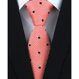 Men's Coral Blush Pink Jacquard Silk Tie Black Dot Working Elegant Nice Neckties