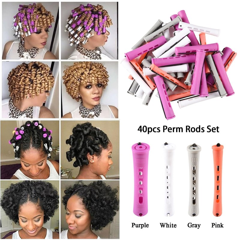 40Pcs Perm Rods Permanent Wave Curling Rods 4 Sizes Plastic