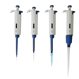 Starter Set of 4 Variable Volume Single Channel Pipettes, Adjustable Pipettors, 0.5-10, 10-100, 100-1000, 1000-5000 microliter