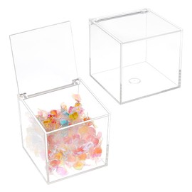 BENECREAT 2 Pcs Clear Acrylic Box with Lid, 10cm Acrylic Square Cube Storage Box, Anti Dust Durable Organizers with Hinged Lid for House Gift Packing, Coffee Pod Holder