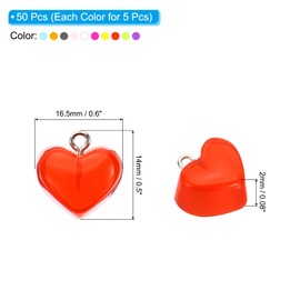 PATIKIL Jewelry Making Charm, 50 Pack Resin Heart Pendants Enamel Heart Charm for DIY Necklace Bracelet Earring Crafts, 10 Colors