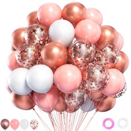 Partyda Balloons, Balloons, Pack of 60, White, Rose Gold Balloons, Latex Balloons, Luxury Set, Birthday Decoration, Latex Balloons, Confetti Balloons, Metallic Balloons, Birthday Parties, Festivals,
