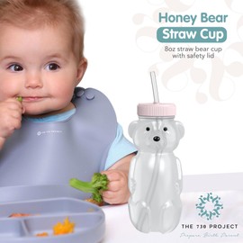The 730 Project The 730 Project Honey Bear Straw Cup for Babies, 8-oz Honey Bear Cup with Lid, 3-Pack Therapy Learning Honeybear Straw Cup, Baby Honey Bear Bottle Set, Cherry Blossom PINK