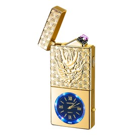COMANYI Electric Lighter USB Rechargeable Lighter, Windproof Plasma Dual Arc Lighters, Flameless Cool Clock Lighters with LED Battery Indication for Candles, Incense Stick, Outdoor Use (Gold, Dragon)