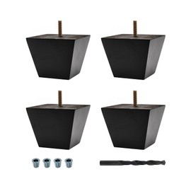 3 in. x 3-7/8 in. Unfinished Solid Hardwood Square Bun Foot | 4 Pack with 4 Free Insert Nuts and Drill Bit