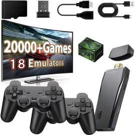 Wireless Retro Game Console Stick, Nostalgia Gaming Stick, Plug & Play TV Video Gaming Stick with 20000+ Games Built-in, 18 Retro Emulators, 4K HDMI Output, 2 2.4G Wireless Controllers (63GB)