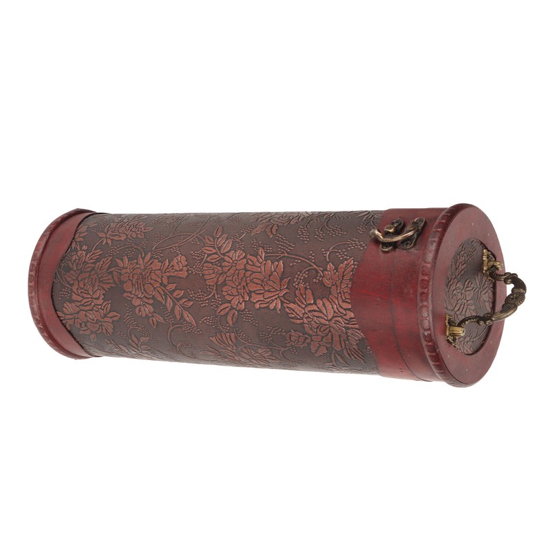 Antique Finish Wooden Wine Bottle Box Grape Pattern Artificial Leather