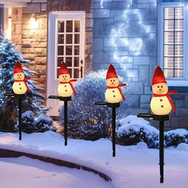 YZYOE 2 Pack LED Solar Powered Rice Grains Snowman Ground Plug Light,Christmas Outdoor Atmosphere Decorative lamp, Cute hat Snowman Courtyard Warm Lights.