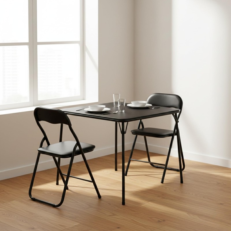 FurnitureR Folding Table Set for 2 Person, 3-Piece Foldable Square