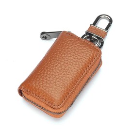 EXKOKORO Funda protectora de piel para llave de coche, funda protectora para llavero de coche, bolsa con cierre, llavero remoto para coche, Naranja oscuro, L