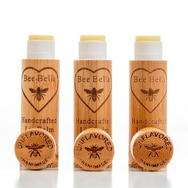 Bee Bella: bálsamos labiales – con cera de abejas, aceite de coco, aceite de jojoba, aceite de vitamina E, aceite de argán y más para labios suaves y lisos, humedad de larga duración, hecho a mano en los Estados Unidos (sin sabor, 3 unidades)