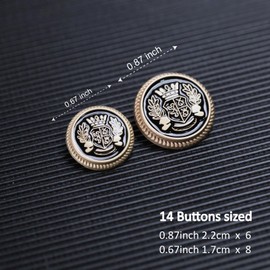 MASONEE 14 Pieces Gold Zinc Alloy Blazer Buttons, 23mm & 18mm, Set for Blazers, Suits & Coats
