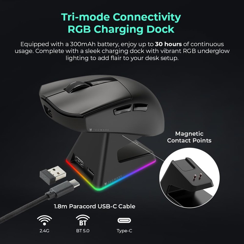TECWARE EX1 Gaming Mouse, 26k Wireless Mouse, OLED Display, RGB