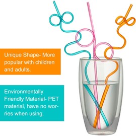 Crazy Straws for Kids, 40 Pcs Reusable Silly Straws - Assorted Shapes & Colors Twisty Straws - Plastic Crazy Loop Straws for Christmas Party Supplies