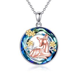 Dragonfly/Hummingbird/Dolphin/Mermaid/Koala/Penguin/Horse/Fox/Dog/Deer Necklace for Women Sterling Silver Crystal Pendant Animal Jewellery Gifts for Women, Sterling Silver, Crystal