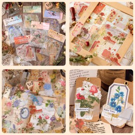 180 Pieces Gold Foil Floral Stickers for Scrapbooking Transparent Vintage Flower Stickers Aesthetic Journaling Scrapbook Stickers for Scrapbook Card Making Bullet Junk Journal Planner