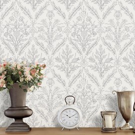 Nukofal Vintage Peel and Stick Wallpaper Beige Contact Paper 16.9inch x 118.1inch Boho Wallpaper Floral Contact Paper Leaf Self Adhesive Removable Wallpaper for Bedroom Bathroom Decorative Vinyl