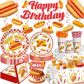 wellspar 191Pcs Hot Dog Party Decorations Tableware Set, 25 Serves