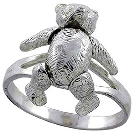 Sterling Silver Movable Teddy Bear Ring for Women 7/8 inch Size 8.5