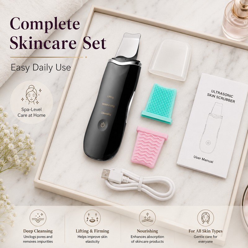 Ultrasonic Skin Scrubber for Face Cleansing – Heated Facial Spatula