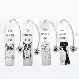 4Pcs/Set Dog Bookmarks - Stainless Steel Hollow Dog Paw Bookmark, You Pawsed Here Book Mark Gifts for Women Men Book & Dog Lover (New A Dog)