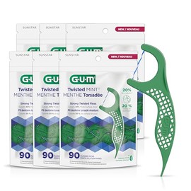 GUM Twisted Mint GUM Flosser 6 Bags X 90ct (540 Flossers)