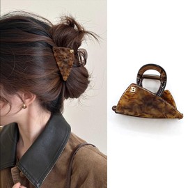Natunofu Hair Clip, Small, Hair Accessory, Lightweight, Strong, Hair Clip, Barrette, Fashionable, Adult Hair Clip, Hair Clip, Adult Cute, Secure, Hair Ornament, Fashion, Accessory, Daily Use, Work or School, 3.1 inches (8 cm) (Amber)