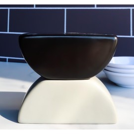 Ebros Gift Frank Lloyd Wright Architecture Organic Geometry Ceramic Salt and Pepper Shaker Set, Black and White, Stackable Stones, Robie House