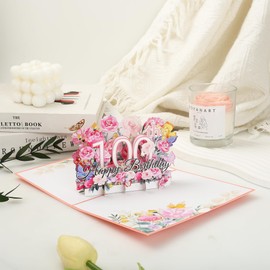 100th Birthday Card - 100 Year Old Birthday Cards for Mum Dad Grandad Grandma Grandmother Grandfather Brother, 3D Pop Up Cards, Flower Popup Happy Card with Blank Note Envelope, One Hundredth Pop-up