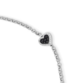 925 Sterling Silver Rhodium Diamond and Sapphire Heart Bracelet