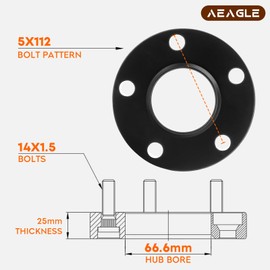 AEagle 25mm Hubcentric Wheel Spacers 5x112 Thread 14x1.5 Hub Bore 66.6mm for E300 E350 E400 C250 Matic A5 S5 A6 S6 A7 A8, Forged Aluminum Wheel Adapters 2PCS