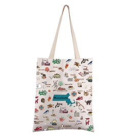 FEELMEM Massachusetts Travel Gift Massachusetts State Canvas Tote Bag Massachusetts Trip Shoulder Bag Travel Souvenir