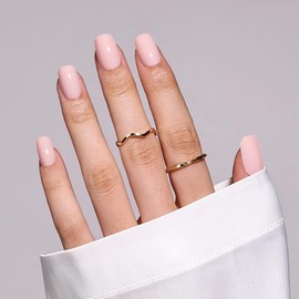 MelodySusie Press-On Nails Short Square Petale Pink, Long-lasting & Glossy Finish, Reusable with Glue for Woman Girl, 16 Sizes-32Pcs Fake Nails Kit