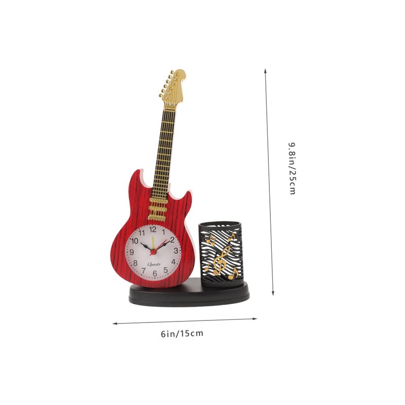 Levemolo Lifelike Violin Clock with Pen Holder Decorative Desktop Clock